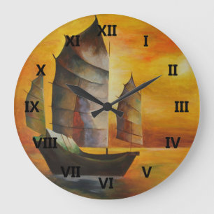 Reloj Redondo Grande La basura china en ocre y amarillo