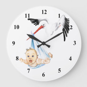 Reloj Redondo Grande La cigüeña lleva a su bebé - Personalizado dibuja