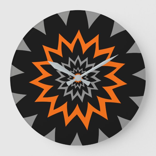 Reloj Redondo Grande La expansión floreciente: negro y Naranja (Anverso)