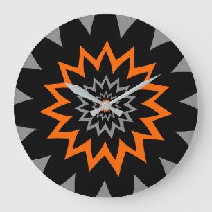 Reloj Redondo Grande La extensión floreciente: Negro y naranja