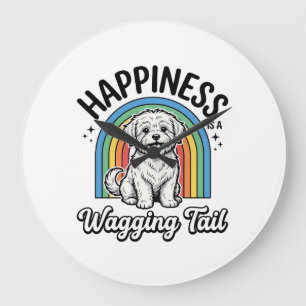 Reloj Redondo Grande La felicidad es un diseño de amante de perros con