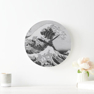Reloj Redondo Grande La gran ola de Katsushika Hokusai en Kanagawa -