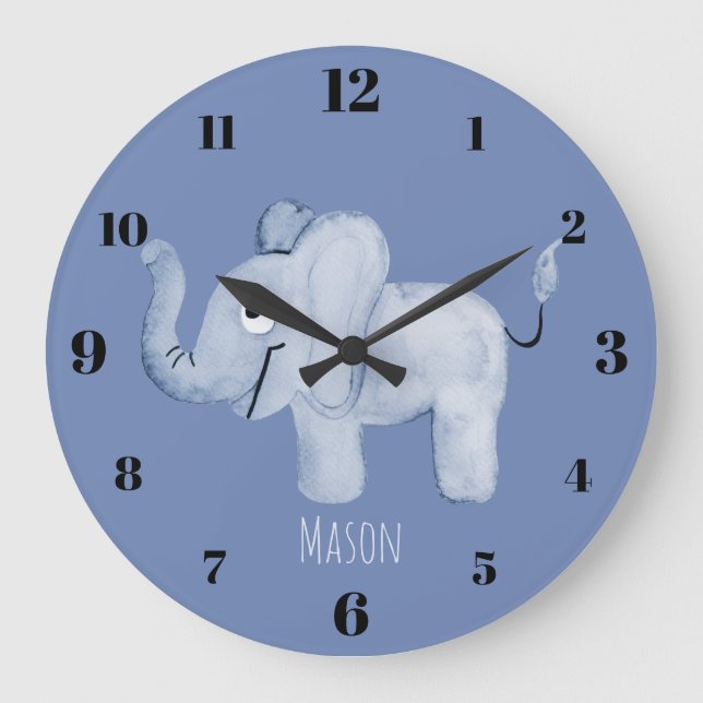 Reloj Redondo Grande La guardería de Safari azul de Cute Boy (Anverso)