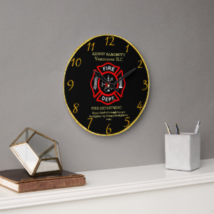 Reloj Redondo Grande La insignia negra y roja del bombero
