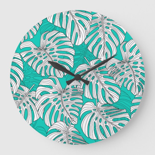Reloj Redondo Grande La jungla deja sin foco tropical floral (Anverso)