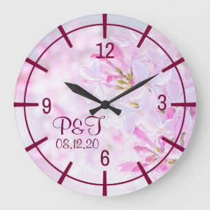 Reloj Redondo Grande La lila rosada florece elegante