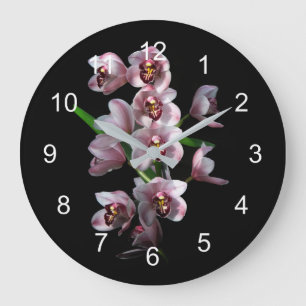 Reloj Redondo Grande La locura de los orquídeos en negro