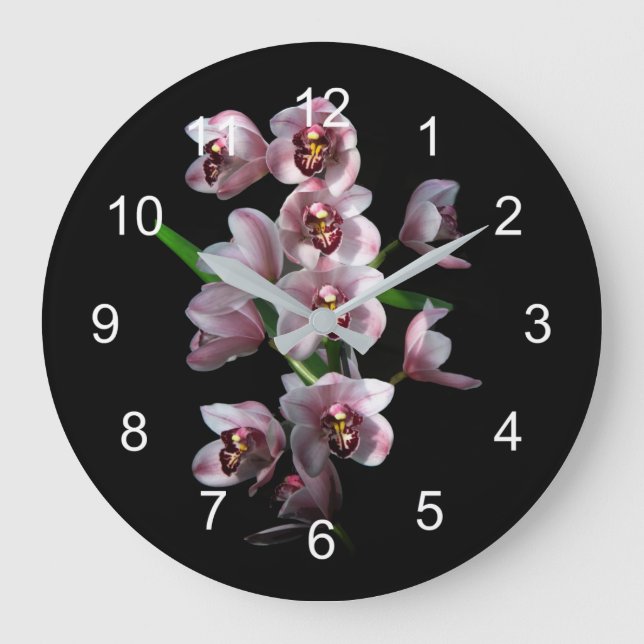Reloj Redondo Grande La locura de los orquídeos en negro (Anverso)