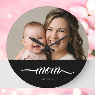 Reloj Redondo Grande La mamá estableció la foto con escritura blanca mo