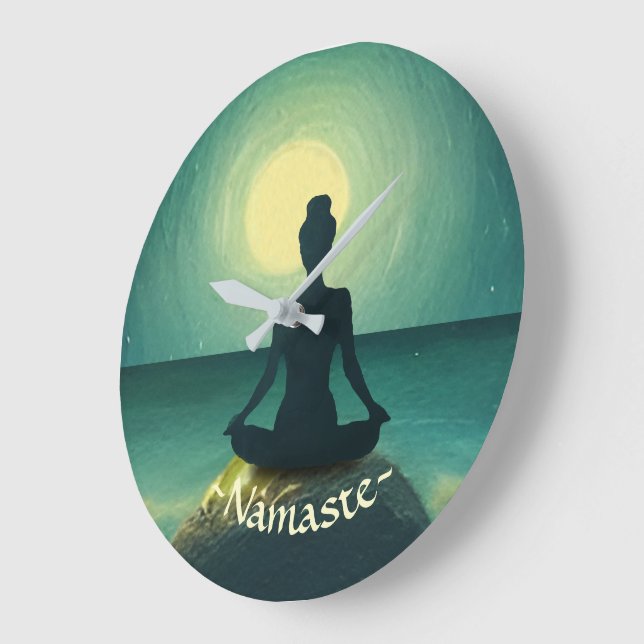 Reloj Redondo Grande La meditación del yoga en la noche de las estrella (Ángulo)