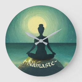 Reloj Redondo Grande La meditación del yoga en la noche de las estrella