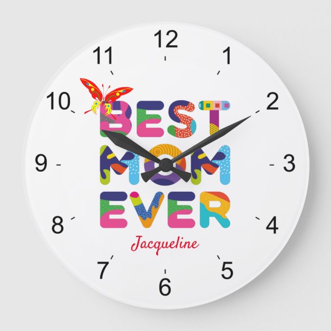Reloj Redondo Grande La mejor mamá siempre colorida (Anverso)