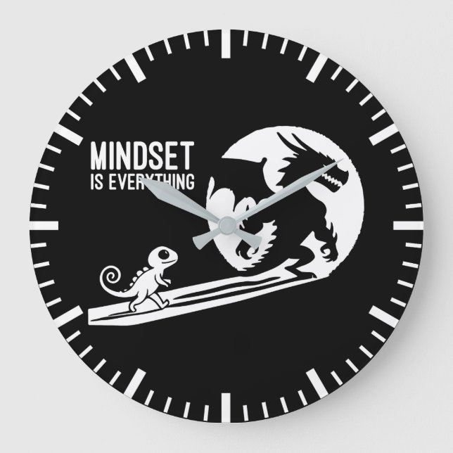 Reloj Redondo Grande La Mentalidad Es Todo, Dragón - Motivación De Éxit (Anverso)