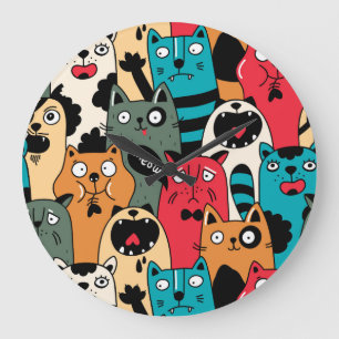 Reloj Redondo Grande La muchedumbre de gatos