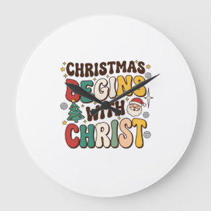 Reloj Redondo Grande La Navidad Comienza Con Cristo Diseño De Árbol De