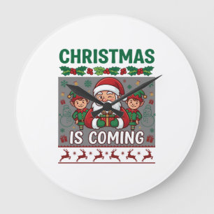 Reloj Redondo Grande La Navidad Está Llegando Santa Claus Elfos Reno