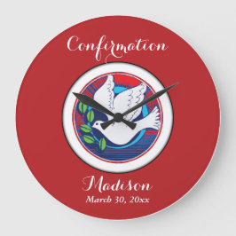 Reloj Redondo Grande La paloma colorida de la confirmación sobre fondo 