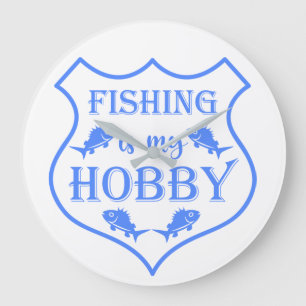 Reloj Redondo Grande La pesca es mi cita escudo de hobby en el escudo