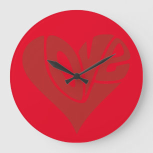 Reloj Redondo Grande La tipografía del amor en forma de corazón