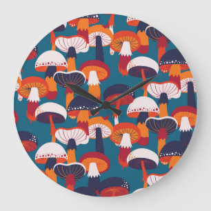 Reloj Redondo Grande La variedad de champiñones, el ilustracion vintage