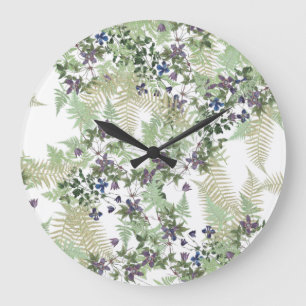 Reloj Redondo Grande La vid del Clematis de los helechos florece el