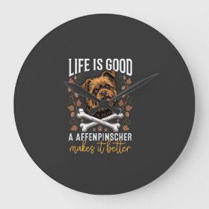 Reloj Redondo Grande La vida es buena Affenpinscher perro huesos cruzad
