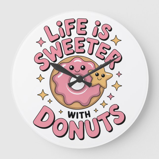Reloj Redondo Grande La Vida Es Más Dulce Con Donuts (Anverso)