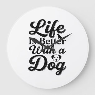 Reloj Redondo Grande La vida es mejor con una camiseta vintage de perro