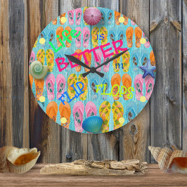Reloj Redondo Grande La vida es mejor en Flip Flops Beach House