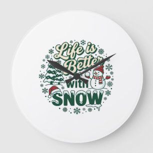 Reloj Redondo Grande La vida es mejor nieve Navidad muñeco de nieve árb