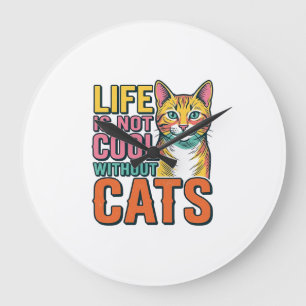 Reloj Redondo Grande La vida no es genial sin gatos Camiseta de gato vi