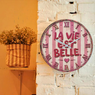 Reloj Redondo Grande La Vie Est Belle French Pink Vintage Home Decor