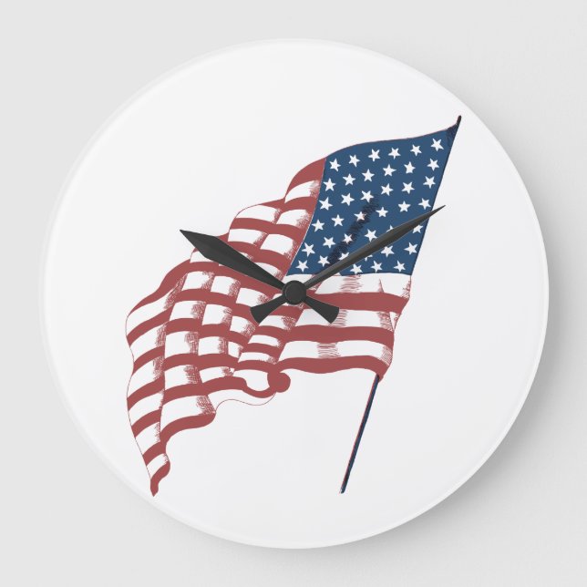 Reloj Redondo Grande La vieja bandera patriotica estadounidense ondeand (Anverso)