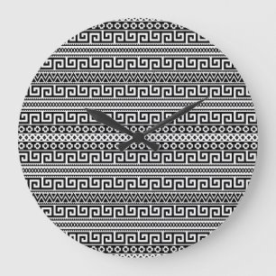 Reloj Redondo Grande Laberinto Geométrico Minimalista Líneas Blanco Neg