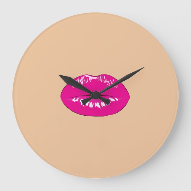 Reloj Redondo Grande Labios femeninos de moda, Beso (Anverso)
