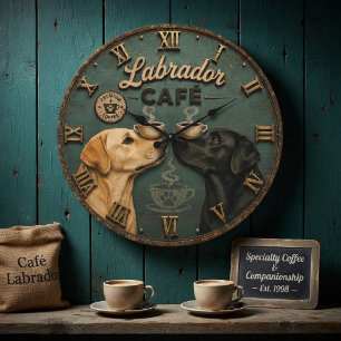 Reloj Redondo Grande Labrador Café Coffee Lovers Vintage