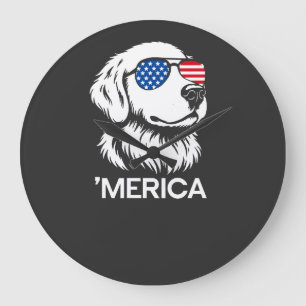 Reloj Redondo Grande Labrador Patriótico Bandera Americana Cuatro de Ju