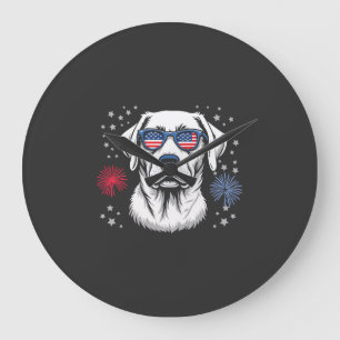 Reloj Redondo Grande Labrador patriótico con gafas de sol USA