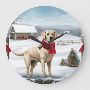 Reloj Redondo Grande Labrador Retriever Perro en Navidad Nieve