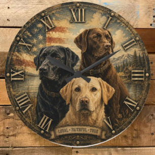 Reloj Redondo Grande  Labrador Retriever Rustic American Flag 