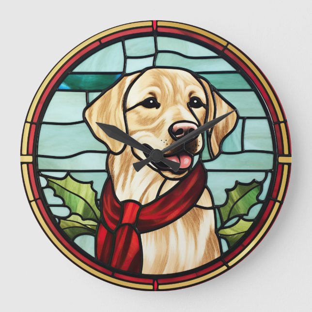 Reloj Redondo Grande Labrador Vidrio Pintado de Navidad (Anverso)