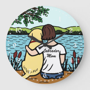Reloj Redondo Grande Labrador y mamá amarillos 2