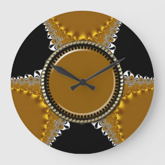 Reloj Redondo Grande Lacy Black & Golden Fractal Satin Wall Clock