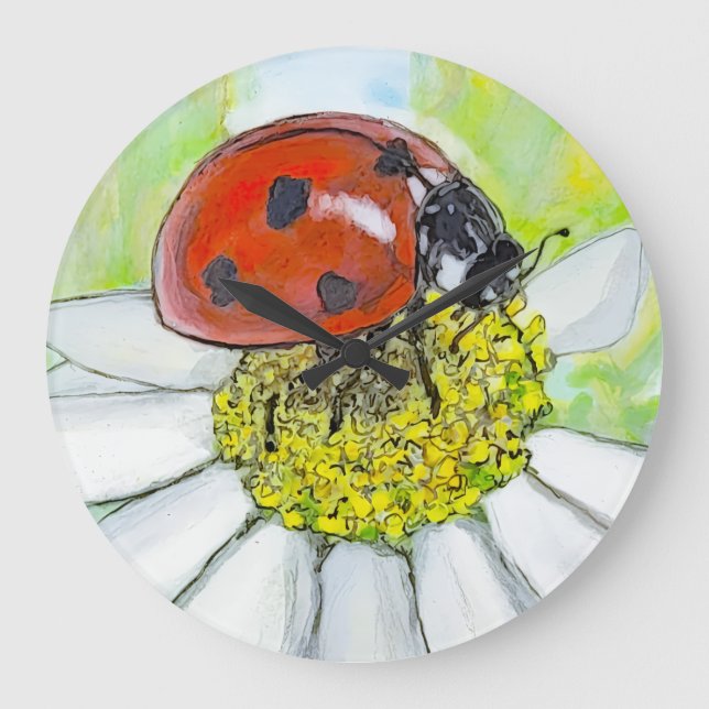 Reloj Redondo Grande Lady Bug on A Daisy (Anverso)
