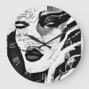 Reloj Redondo Grande Lady en blanco y negro