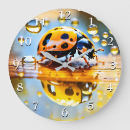 Reloj Redondo Grande Ladybug en la lluvia