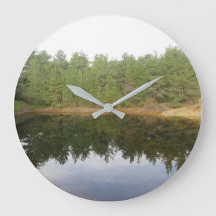 Reloj Redondo Grande Lago de reflexión de árbol de pino