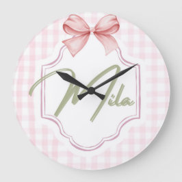 Reloj Redondo Grande Lainey Baby Nursery Personalizado Bow&Gingham