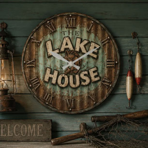 Reloj Redondo Grande Lake House Bass Fishing Rustic Angler Cabin 