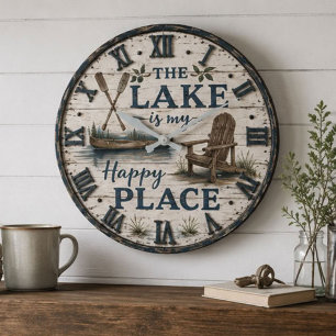 Reloj Redondo Grande  Lake Is My Happy Place Canoe Cabin Lake House